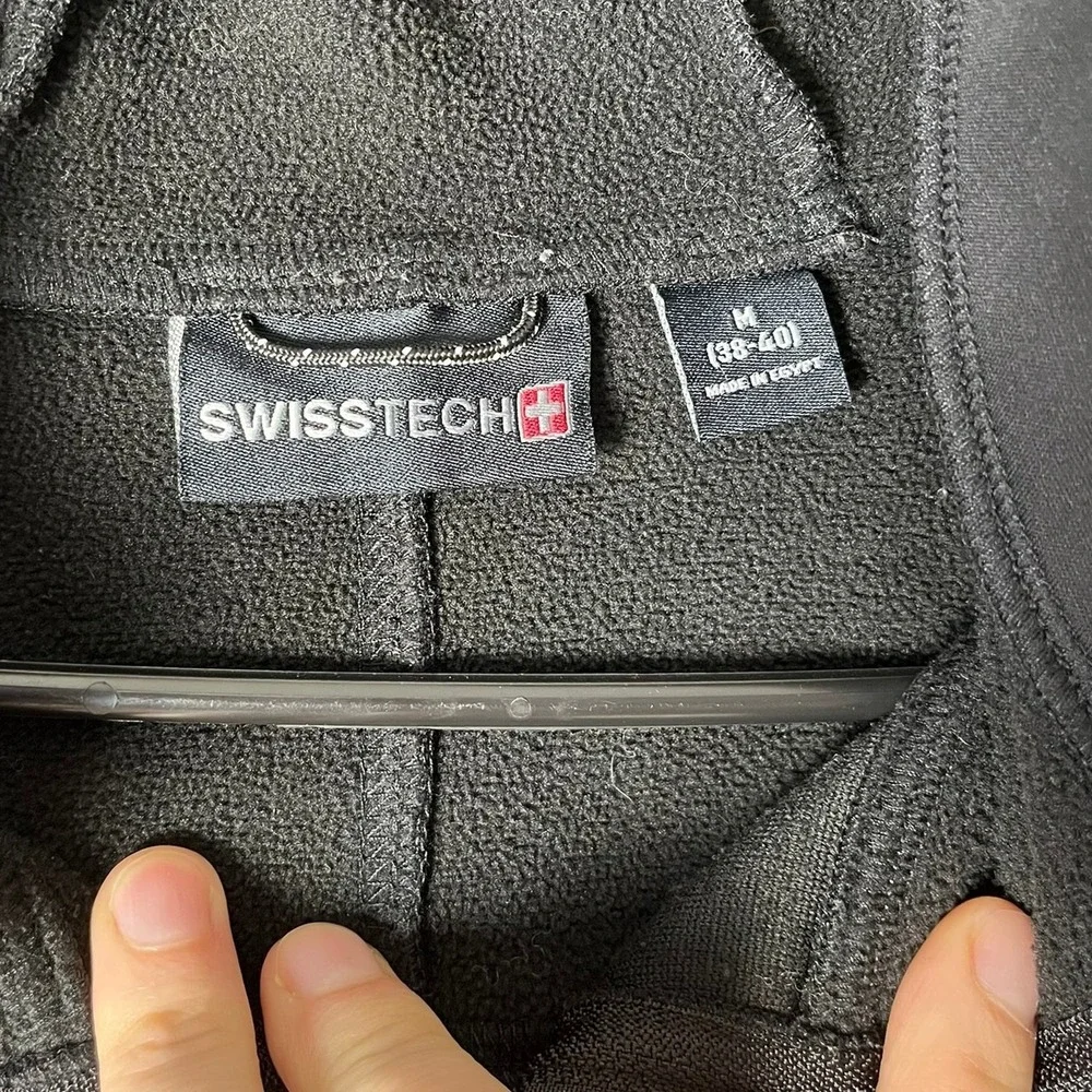 Swiss Tech Jacket Mens M Softshell Hoodie Black Full Zip Fleece Lined EUC
